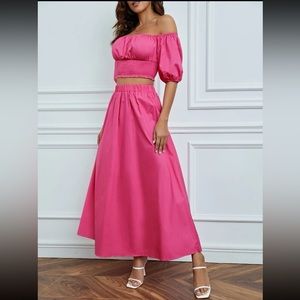 Pink two piece skirt set